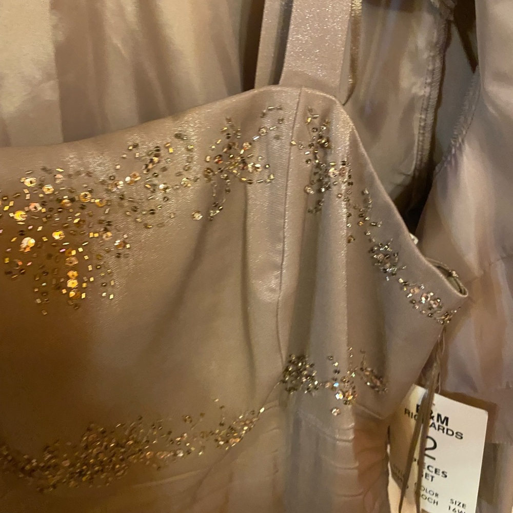 Two piece formal wear with rhinestones trimming